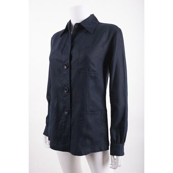 Lafayette 148 NY Womens Linen Shirt Blouse Blazer Jacket Sz 2 Navy Blue NWT - Picture 4 of 6